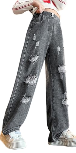 FEOYA Jeans für Mädchen Wide Leg Hose Baggy Cargo Hose Hohe Taille Jeanshose Elastisch Denim Vintage Y2k Pants Frühling Sommer Herbst Trousers 170 von FEOYA