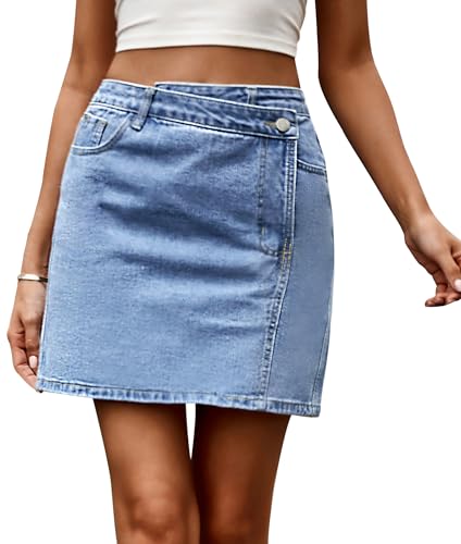 FEOYA Jeansrock Damen Kurz Stretch Cargo Minirock y2k Jeansrock Denim Retro Vintage Sommerrock M von FEOYA