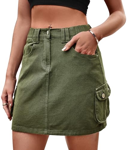 FEOYA Jeansrock Damen Kurz Stretch Cargo Minirock y2k Jeansrock Denim Retro Vintage Sommerrock M von FEOYA