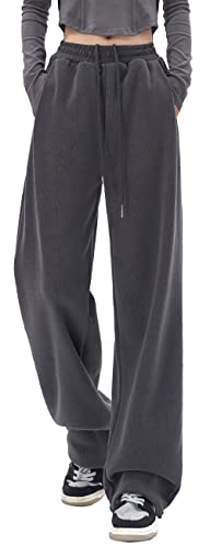 FEOYA Jogginghose Damen Baumwolle Freizeithose Yogahose Weites Bein Aktive Freizeit Kordelzug Lose Lounge Pants Breites Bein Hausehose Sporthose mit Taschen - XL von FEOYA