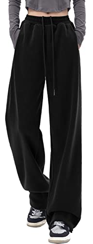 FEOYA Jogginghose Damen Baumwolle Freizeithose Yogahose Weites Bein Aktive Freizeit Kordelzug Lose Lounge Pants Breites Bein Hausehose Sporthose mit Taschen - XL von FEOYA