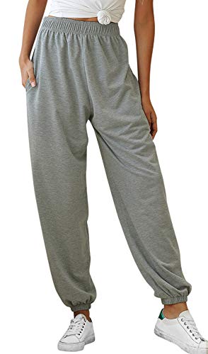 FEOYA Jogginghose Damen Grau Jogginghose Damen Loose Fit Jogginghose Damen High Waist Freizeithose Sporthose Lang Sweathose Sweatpants Damen Baumwolle Trainingshose Fitness mit Taschen L von FEOYA