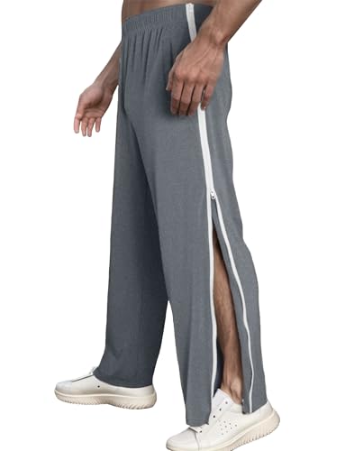 FEOYA Jogginghose Herren Trainingshose mit Durchgehendem Reissverschluss Locker Lässig Sportswear Sportliches Workout nach der Operation Freizeithose mit Tasche Tiefes Grau M von FEOYA
