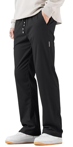 FEOYA Jogginghose Herren hermo Gefütterte Hose Skihose Männer Winddicht Winterhose Warm Trainingshose Fleece Plüsch Sweatpants mit Tasche und Kordelzug Schwarz S von FEOYA