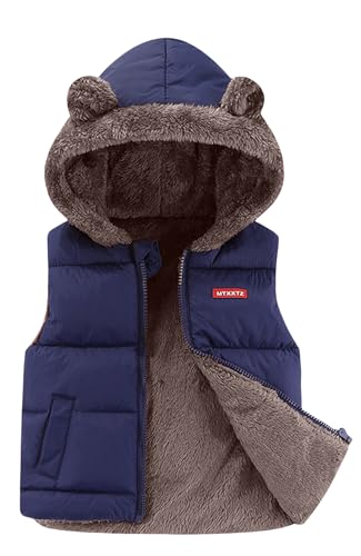 FEOYA Junge Daunenweste Mädchen Winterjacke Kinder Mantel Baumwolle Mit Kapuze Herbstjacke Ärmellos Weste Kleidung Blau 5-6 Jahre von FEOYA