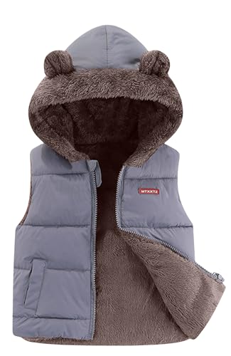 FEOYA Junge Daunenweste Mädchen Winterjacke Kinder Mantel Baumwolle Mit Kapuze Herbstjacke Ärmellos Weste Kleidung Grau 4-5 Jahre von FEOYA