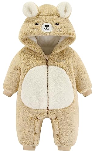 FEOYA Junge Geburt Warme Baumwolle Schneejacke für Baby Jumpsuit Babykleidung Strampler Kleinkind Oberbekleidung Tier Kapuze Hase Mädchen Winter Beige 12-18 Monate von FEOYA