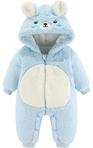 FEOYA Junge Geburt Warme Baumwolle Schneejacke für Baby Jumpsuit Babykleidung Strampler Kleinkind Oberbekleidung Tier Kapuze Hase Mädchen Winter Blau 0-3 Monate von FEOYA