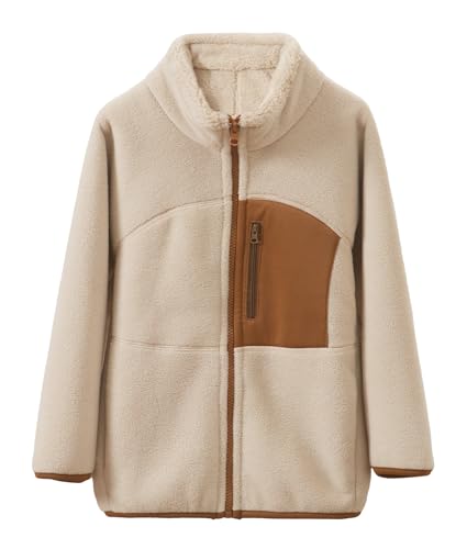 FEOYA Jungen Fleecejacke Fleece Mode Kinder Fleeceweste Winter Frühling Mädchen Jacke Outdoor Lässig Weste Mit Stehkragen Warme Gilet Gefüttert Dicke Herbst Solid Licht Braun 12 13 Jahre von FEOYA