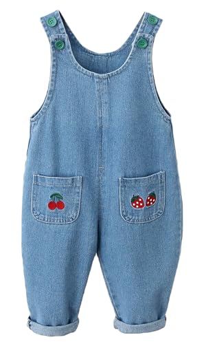 FEOYA Jungen Mädchen Denim Latzhose Baby Kleinkind Lose Hosenträger Latzhose Weiche Baumwolle Jeanshose Unisex Kinder Latzhose Niedliche Cartoon Jeans Strampler Jumpsuit mit Tasche Overall 4-5 Jahre von FEOYA