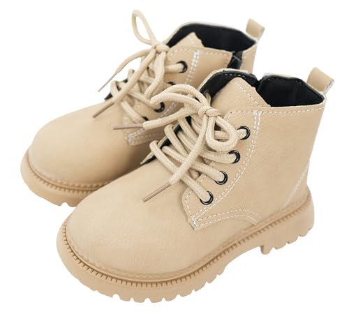 FEOYA Jungen Mädchen Kinderstiefel Rutschfeste Winterschuhe Warme Stiefeletten Komfortabel Schulstiefel mit Reißverschluss Kurze Boots Herbst Mode Lederstiefel 27 EU von FEOYA