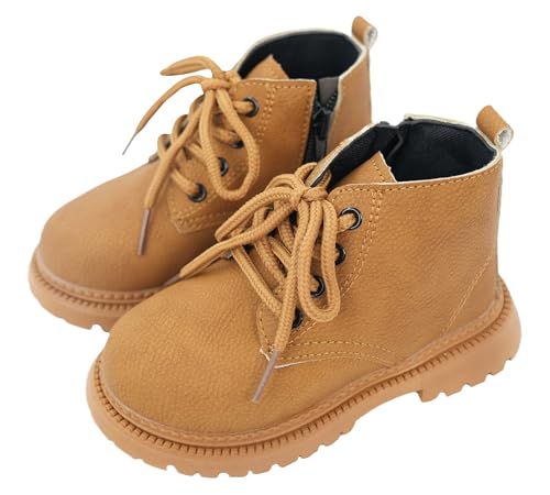 FEOYA Jungen Mädchen Kinderstiefel Rutschfeste Winterschuhe Warme Stiefeletten Komfortabel Schulstiefel mit Reißverschluss Kurze Boots Herbst Mode Lederstiefel 27 EU von FEOYA