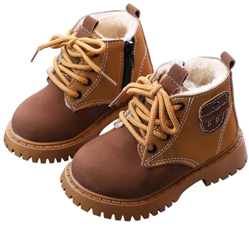 FEOYA Jungen Mädchen Kurze Stiefel Wasserdicht Stiefeletten Rutschfeste Kinderstiefel mit Reißverschluss Baby Verdickt Winterschuhe Warm Schulstiefel Komfortabel Mode Boots 21 EU von FEOYA