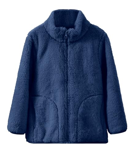 FEOYA Jungen Plüschjacke Winter Short Mädchen Teddy Langärm Kinder Winterjacke Soft Teddyfleece Teenager Fleecejacke Fleece Warme Mantel Mit Plüsch Flauschig Gefüttert Herbst Dunkelblau 16 18 Jahre von FEOYA