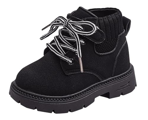 FEOYA Jungen Schuhe Winter Outdoor Teenager Winterstiefel Gefüttert Warme Baby Winterschuhe Wasserdicht Leichte Mädchen Stiefel Rutschfeste Gothic Kinder Boots Kurze Mode Schwarz 23 Eu von FEOYA