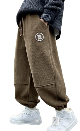 FEOYA Jungen Sporthose Activewear Dick Child Pants Lang Corduroy Kinder Jogginghose Warme Lässig Hose Sport Warm Bleiben Trainingshose Jogging Weicher Baumwolle Fleece Reine Farbe Kaki 10 11 Jahre von FEOYA