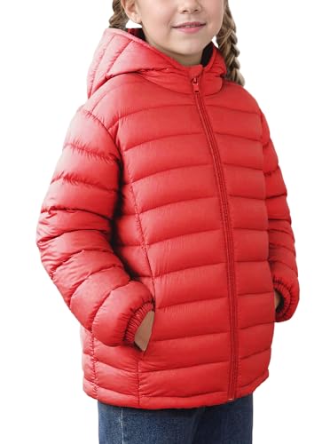 FEOYA Jungen Steppjacke Leichte Short Kinder Winterjacke Winter Mit Reißverschluss Mädchen Jacke Warme Dicke Für Baby Wintermantel Puffer Elegant Gefüttert Freizeit Solid Outdoor Rot 8 9 Jahre von FEOYA