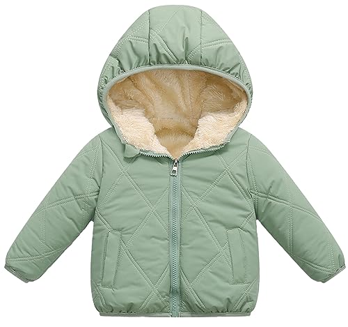 FEOYA Kapuzenjacke Kindermantel Kleinkind Jungen und Mädchen Mantel Kapuze Kleidung Polyester Baumwolljacke Winter Herbst Wolle Coat Baby Jacke Dicke Warme Grün 3-4 Jahre von FEOYA