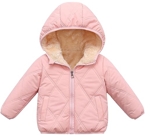 FEOYA Kapuzenjacke Kindermantel Kleinkind Jungen und Mädchen Mantel Kapuze Kleidung Polyester Baumwolljacke Winter Herbst Wolle Coat Baby Jacke Dicke Warme Rosa 18-24 Monate von FEOYA