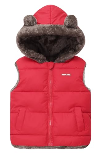 FEOYA Kapuzenweste Jungen Mädchen Winddicht Leichte Outdoorweste Kinder Ärmellose Daunenweste Dick Warm Winterjacke Herbst Winter Steppweste mit Taschen 120 von FEOYA
