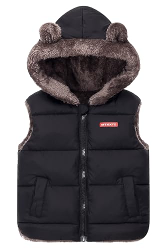 FEOYA Kapuzenweste Jungen Mädchen Winddicht Leichte Outdoorweste Kinder Ärmellose Daunenweste Dick Warm Winterjacke Herbst Winter Steppweste mit Taschen 120 von FEOYA