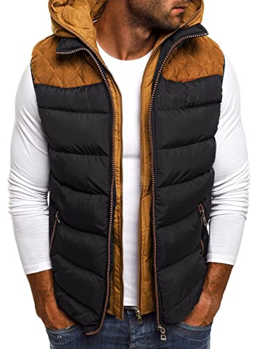 FEOYA Kapuzenweste für Herren Gesteppte Weste Gefütterte ärmellose Jacke Outdoor Winddichte Weste Oberbekleidung A2 3XL von FEOYA