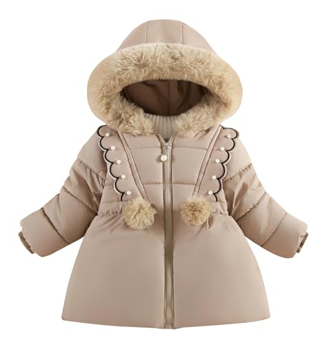 FEOYA Kids Jacke Winter Glänzend Baby Mantel Fleece Pelzkragen Mädchen Kindermantel Warm Plüsch Kinder Steppmantel Puffer Schnee Winterjacke Wasserdicht Mode Gefüttert Pailletten Rosa 1 2 Jhare von FEOYA