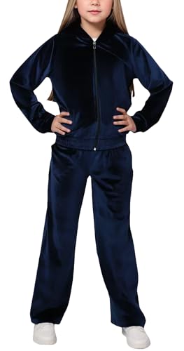 FEOYA Kinder Anzug Mit Kapuze Jogginghose Für Mädchen Sport Hoodie Teenager Sportanzug Jacke Bekleidungssets Lang Mädchen Jogginganzug Schatzblau 8 9 Jahre von FEOYA