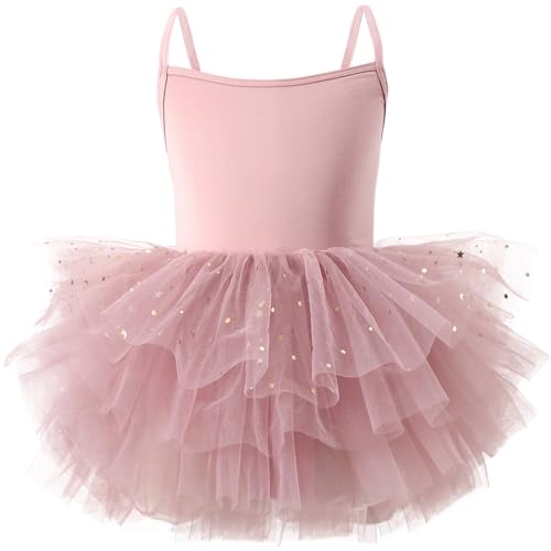 FEOYA Kinder Ballettkleidung Mädchen Tütü Ballettkleid Ärmellos Ballettanzug Ballett Trikot mit Rock Tutu Ballerina Kleid Tanztrikot Ballettrock mit Pailletten Glitzer Tanzkleid Tütü M - 110 von FEOYA