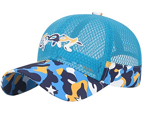 FEOYA Kinder Baseballkappe Sommer Outdoor Schildmütze Jungen Mädchen Gemustert Sonnenschutz Mütze Snapback Cap C-Hellblau von FEOYA