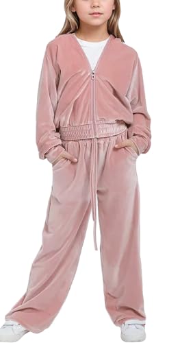 FEOYA Kinder Bekleidungssets Mit Kapuze Jogginghose Für Mädchen Jogginganzug Sport Hoodie Teenager Trainingsanzug Jogging Jacke Baby Anzug Coole Lang Mädchen Kleidung Freizeit Rosa 12 13 Jahre von FEOYA