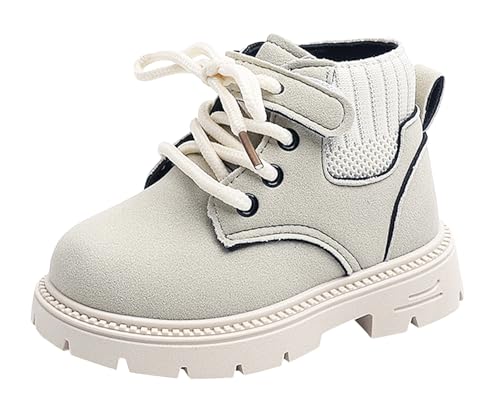 FEOYA Kinder Boots Winter Herbst Jungen Schuhe Gefüttert Mit Absatz Teenager Winterstiefel Wasserdicht Outdoor Baby Winterschuhe Rutschfeste Warme Mädchen Stiefel Kurze Leichte Beige 27 Eu von FEOYA