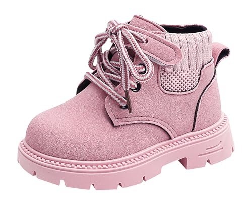 FEOYA Kinder Boots Winter Warme Jungen Schuhe Gefüttert Leichte Teenager Winterstiefel Wasserdicht Gothic Baby Winterschuhe Rutschfeste Mode Mädchen Stiefel Kurze Komfortabel Rosa 22 Eu von FEOYA