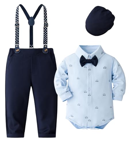 FEOYA Kinder Hemden Hose Set Langarm Christmas Baby Kleidung Einschulung Frühjahr Jungen Anzug Festliche Mode Taufbekleidung Hochzeit Winter Kleidung 3 Stück Weihnachten Sommer 02 Blau 3 6 Monate von FEOYA