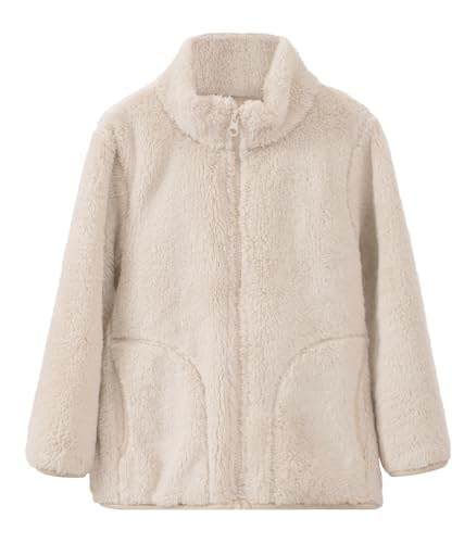 FEOYA Kinder Jacke Winter Valentinstag Teenager Winterjacke Teddy Solid Jungen Fleecejacke Soft Mode Mädchen Mantel Fleece Puffer Plüschjacke Mit Plüsch Short Gefüttert Langärm Beige Weiß 12 13 Jahre von FEOYA
