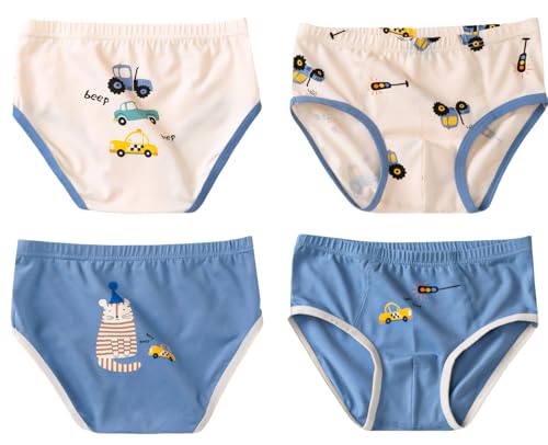 FEOYA Kinder Jungen 4er Pack Unterwäsche Niedlicher Druck Unterhosen Slips mit Elastische Bund Kleinkind Baumwolle Bequem Slips für 3-4 Jahre von FEOYA