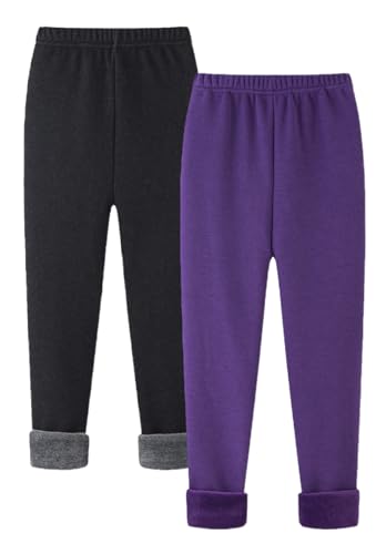 FEOYA Kinder Mädchen Gefütterte Leggings Winter Baumwolle Fleecefutter Thermoleggings Niedlich Unifarbe Stretch Unterhosen 2 Pack B3 6-7 Jahre von FEOYA