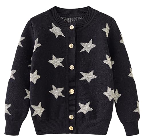 FEOYA Kinder Mädchen Strickjacke Lange Ärmel Cardigan Rundhal Knitted Strickpullover Leichter Lässiges Schule Strickware mit Knöpfen 120 von FEOYA