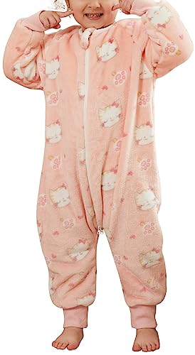 FEOYA Kinder Schlafsack mit Ärmeln Baby Schlafsack Flanell Pyjama Junge Mädchen Winter Herbst Cartoon Schlafanzug Tier Kostüm Set Neugeborenes Rosa 1-2 Jahre von FEOYA