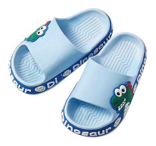 FEOYA Kinder Sommer Hausschuhe Jungen Badelatschen Mädchen Badeschlappen Rutschfest Slippers Leicht Schlappen Flache Pantoletten Weich Strand Sandalen Dinosaurier Badeschuhe 26-27 EU von FEOYA