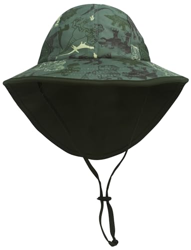 FEOYA Kinder Sonnenhut mit UV-Schutz Unisex Mädchen Jungen Kinderhut Fischerhut Sommermütze mit Kinnriemen Outdoor Nackenschutz UV 50+Schutz Dunkelgrau3-12 Monat von FEOYA