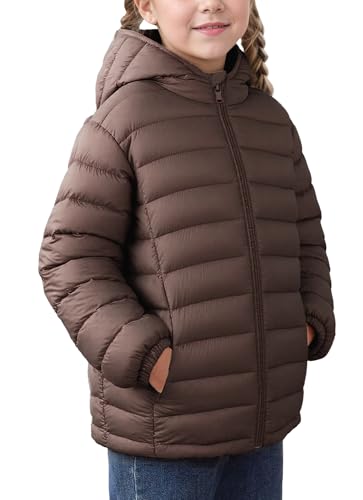 FEOYA Kinder Steppjacke Leichte Outdoor Mädchen Winterjacke Winter Wasserdicht Für Baby Jacke Warme Mit Kapuze Jungen Wintermantel Puffer Parka Gefüttert Herbst Solid Short Kaffeefarbe 10 11 Jahre von FEOYA