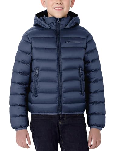 FEOYA Kinder Steppjacke Winter Gefütterte Mädchen Jacke Leicht Mode Jungen Regenjacke Dünne Solid Winterjacke Fleece Wasserdicht Softshelljacke Stehkragen Mit Kapuze Warm Langarm Blau 12 13 Jahre von FEOYA