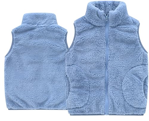 FEOYA Kinder Winter Weste Jungen Mädchen Flauschig Atmungsaktive Softshell Weste Kinder Armellos Outwear mit Taschen B Blau 1-2 Jahre von FEOYA
