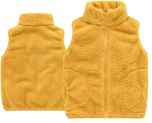 FEOYA Kinder Winter Weste Jungen Mädchen Flauschig Atmungsaktive Softshell Weste Kinder Armellos Outwear mit Taschen B Gelb 6-7 Jahre von FEOYA