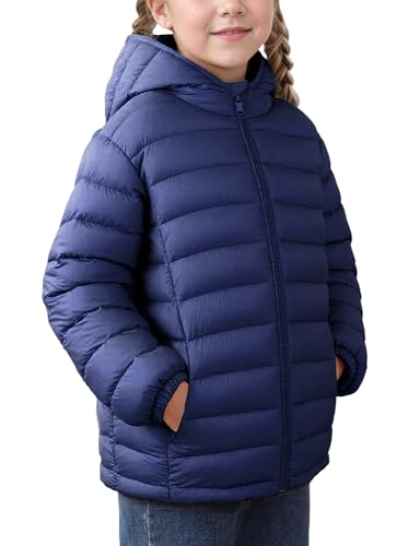 FEOYA Kinder Winterjacke Leichte Mit Reißverschluss Mädchen Jacke Winter Baby Wintermantel Warme Elegant Jungen Mäntel Puffer Freizeit Gefüttert Outdoor Solid Wasserdicht Bleu verstecken 10 11 Jahre von FEOYA