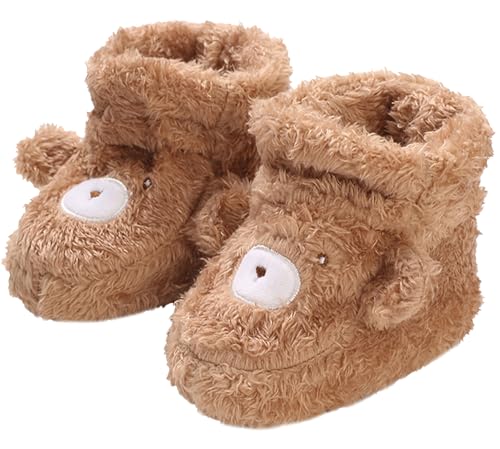 FEOYA Kleinkind Boots Winter Weiche Sohle Baby Schuhe Warme Outdoor Mädchen Stiefel Gefüttert Dicke Jungen Winterschuhe Rutschfeste Fleece Neugeborenen Krabbelschuhe Lammfell 02 Braun 12 18 Monate von FEOYA