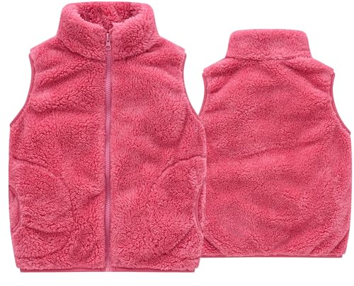 FEOYA Kleinkind Fleeceweste Ärmellos Leichte FleeceJacken Flauschig Warm Winterweste Jungen Mädchen Stehkragen Outdoorweste Kinderweste mit Reißverschluss 110 von FEOYA