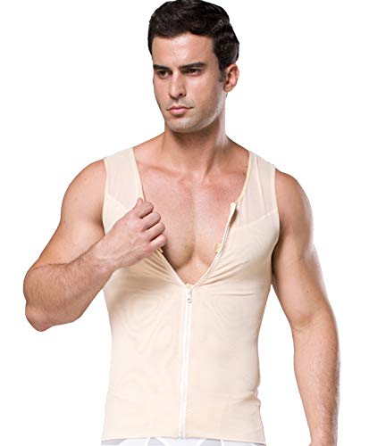 FEOYA Kompressionsunterwäsche Figurformendes Unterhemd Zipper Herren Tank Sport Fitness Bodyshaper Top Bauchweg Body Shaper für Männer-Beige-S von FEOYA