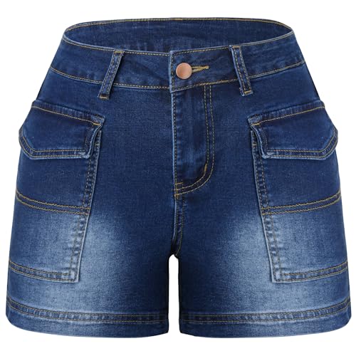 FEOYA Kurze Jeanshosen Damen Sommer Ripped Denim Shorts Hohe Taille Zerrissene Kurze Hose Stretch Destroyed Jeans Shorts Blau L von FEOYA